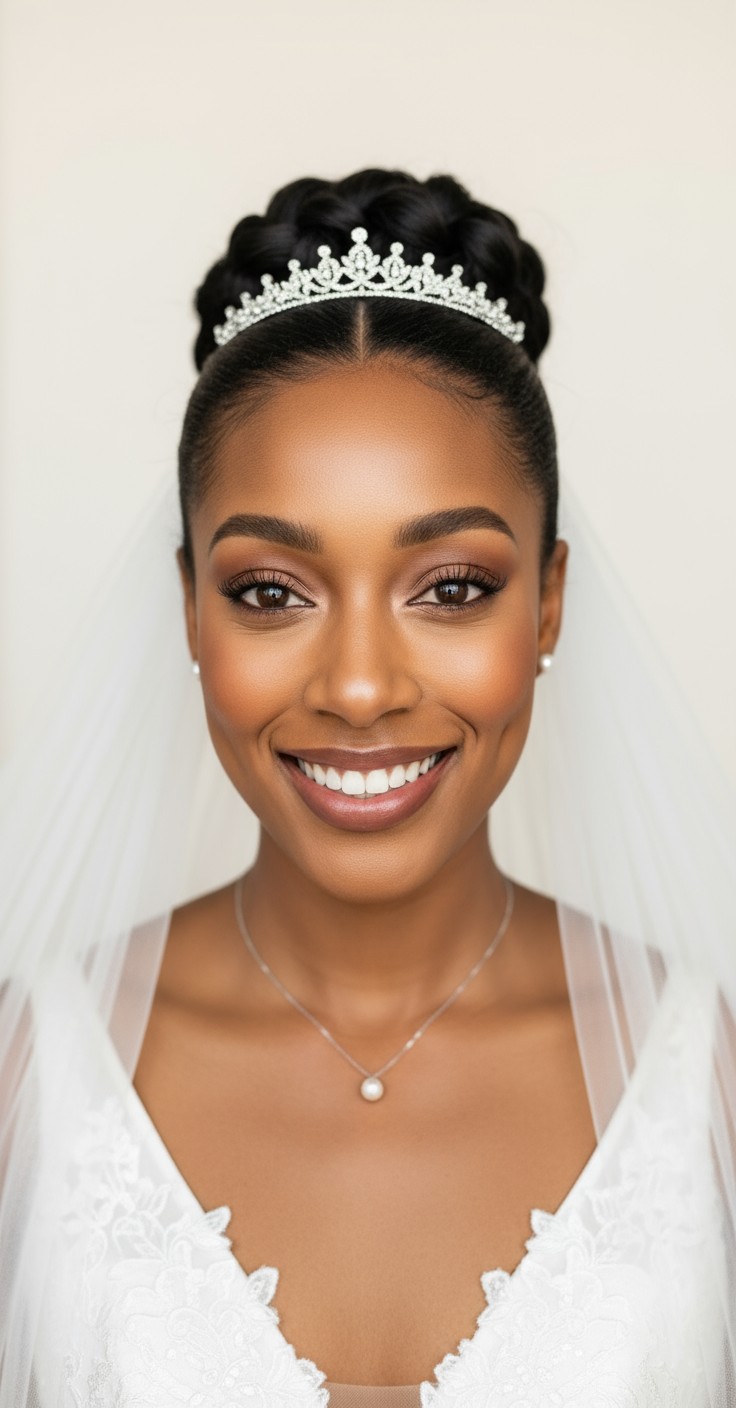 After Wedding Updo With Tiara And Veil